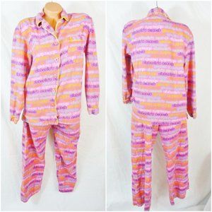 Victorias Secret Medium Victoria Colorful Script Logo Flannel Pajamas Set Pink